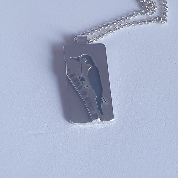 Sterling silver woodpecker necklace