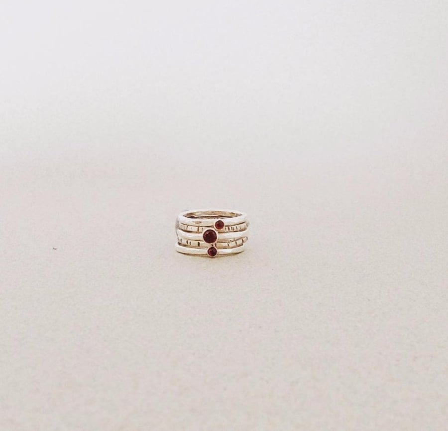 Stacking Rings - Garnet Ring - Silver Ring