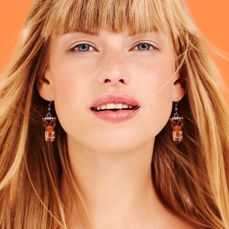 Boho Brown and Orange Beaded Earrings with leather and gemstones