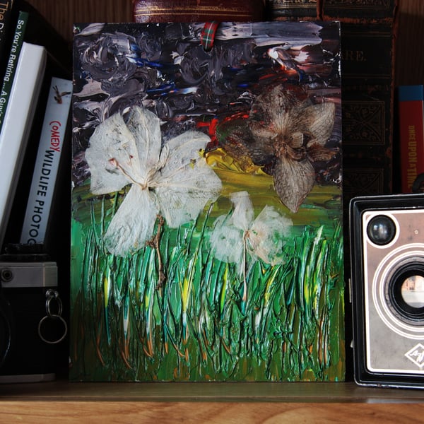 Botanical Mixed Media on 8 x 6inch art board oils and dried flowers.