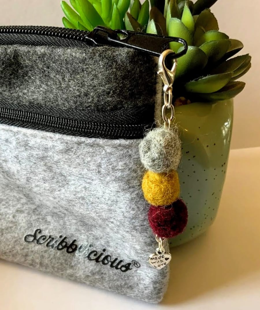 Felted wool ball purse charm