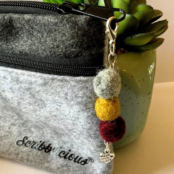 Felted wool ball purse charm