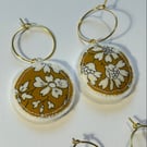 Large Circle embroidered Liberty print hoop earrings 