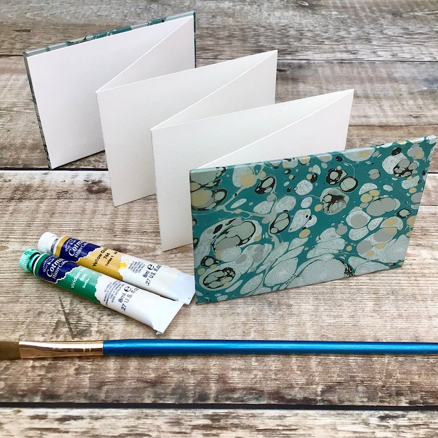 Mini Watercolour Sketchbook with Blue Hand-Marbled Paper