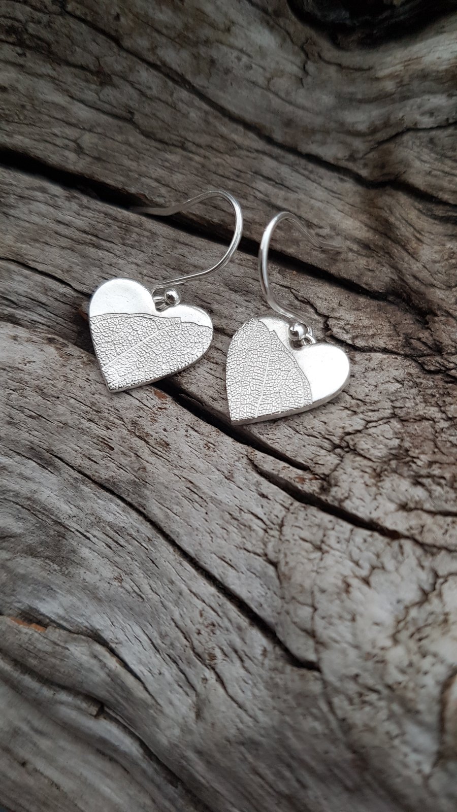 Leaf Print Heart Earrings