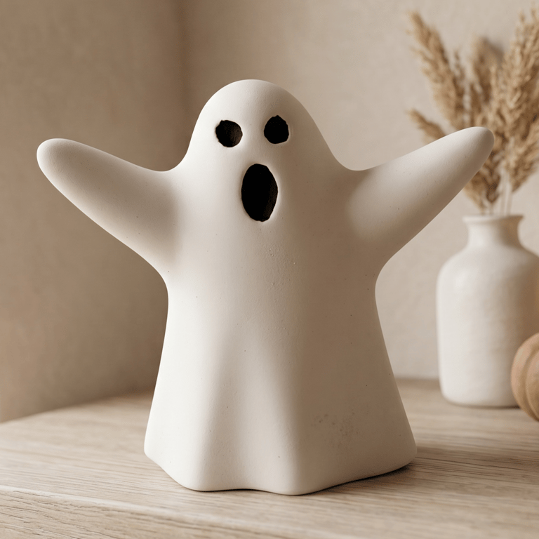 White Ghost Ornament With Raised Arms - Spooky Halloween Decoration