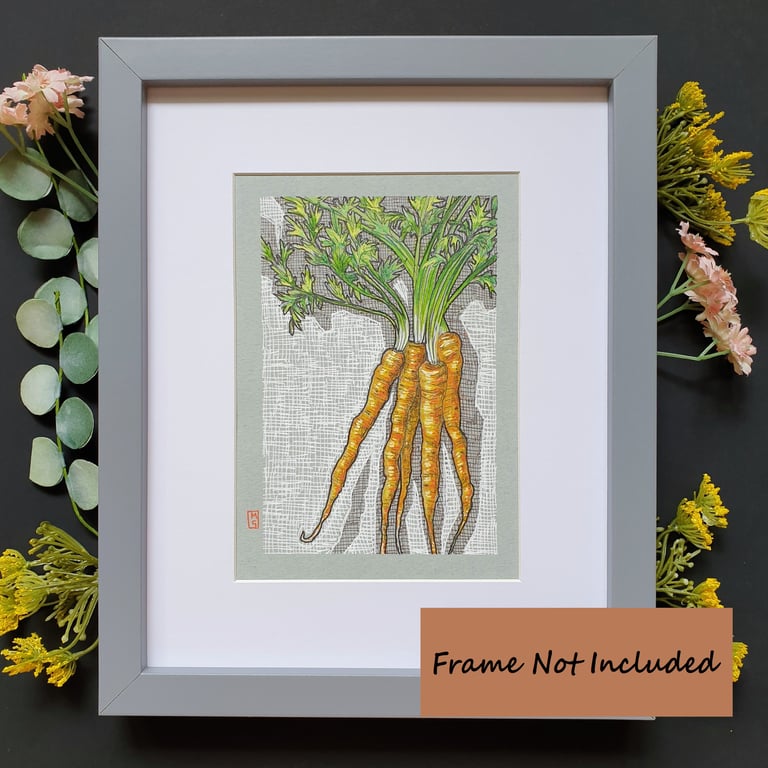 Carrot original wall art, vegetable drawing, small kitchen art