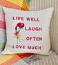 Embroidered Feature Cushion: Live Well, Laugh Often, Love Much 33cm (13") - Image 2
