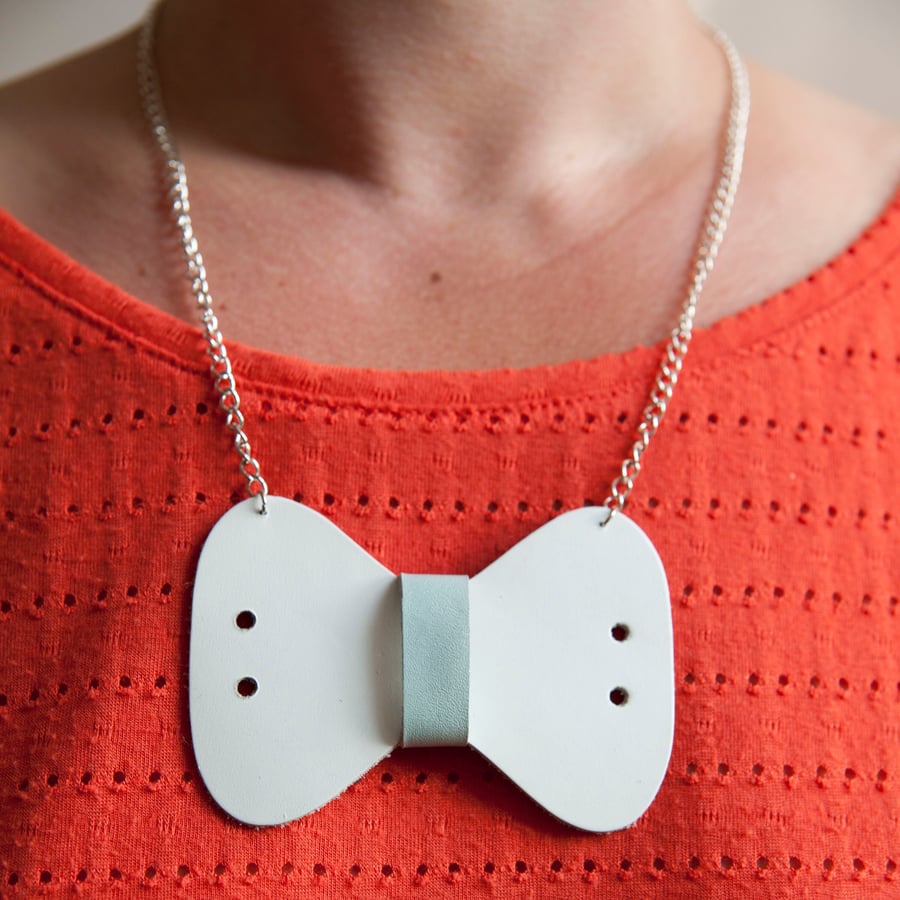 Bow Tie Necklace made from recycled leather - Lots of colours