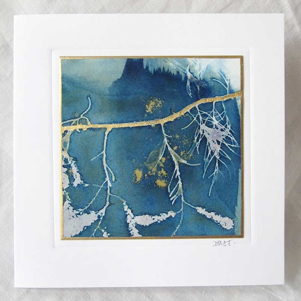 Cyanotype Print and Gold Leaf Botanical Card