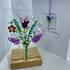 Beautiful handmade fused glass panel and wooden stand and optional matching card