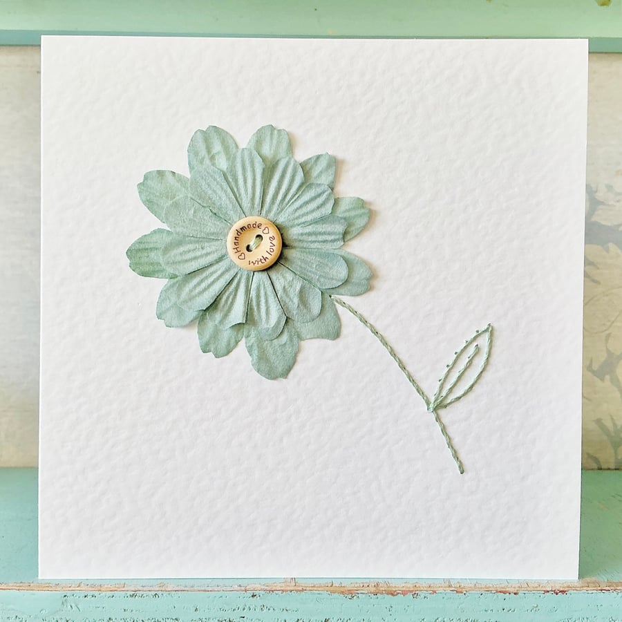 Hand Stitched Card. Flower Card. Embroidered Card. Daisy Card. Valentines Card.