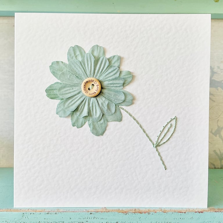 Hand Stitched Card. Flower Card. Embroidered Card. Daisy Card. Valentines Card.