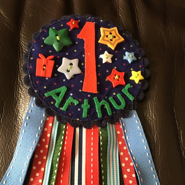 Birthday badge-Rosette - Boy - 1st Birthday - personalised - stars
