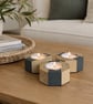 Handmade Wooden Candle Holder Set - Upcycled Tealight Set - Hague Blue Accent