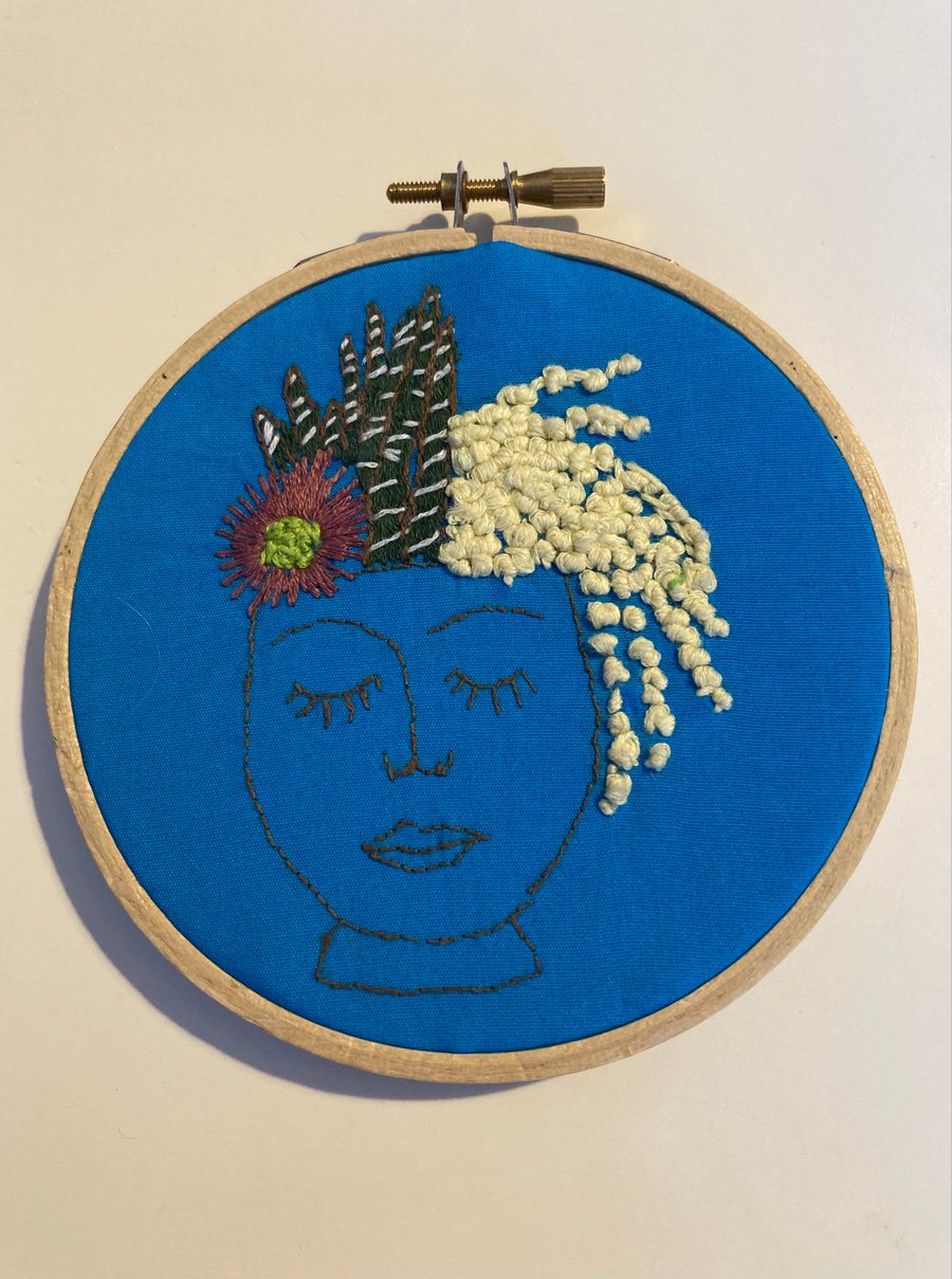 Mini embroidered picture  Face plant pot 