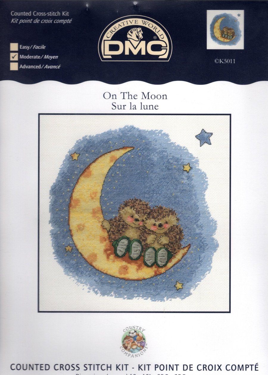Country Companions On The Moon (Hedgehogs) Cross Stitch Kit 14 Count DMC - K5011