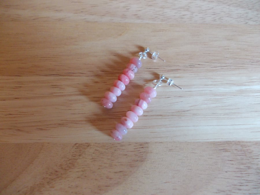 Pink aragonite drop earring