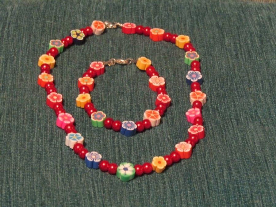 Children's Flower Clay Beads Jewellery Set