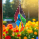Handmade Rainbow Stained Glass Leaf – Colourful Hanging Decoration with Silver C