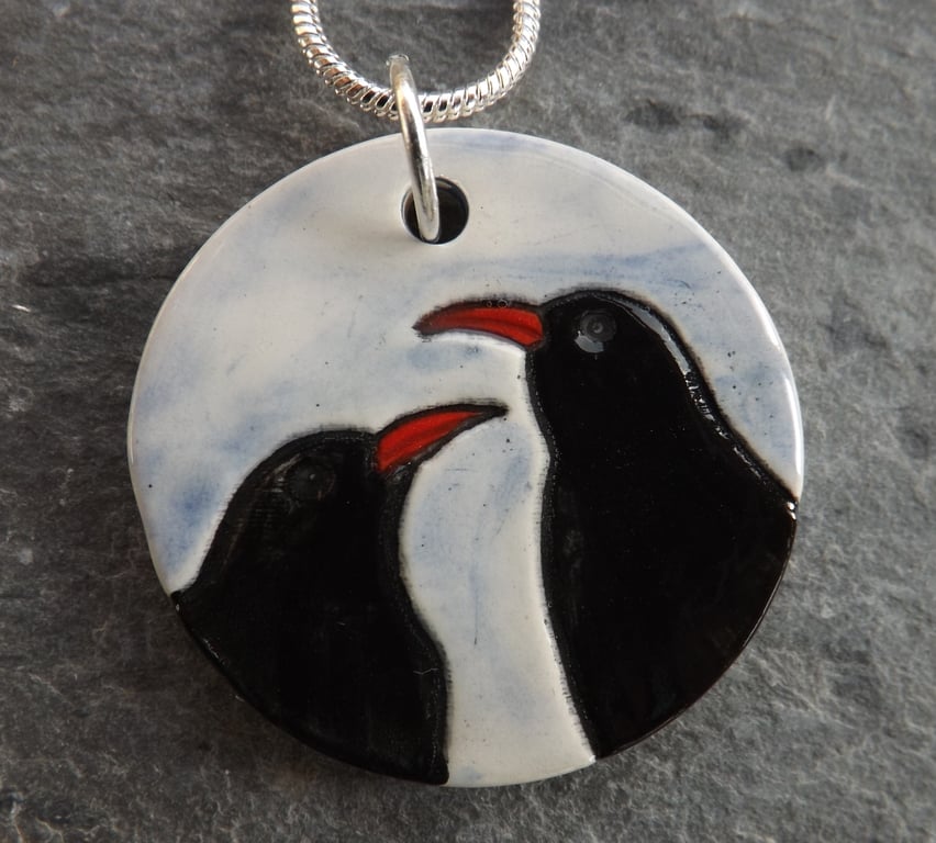 Handmade Ceramic Choughs pendant