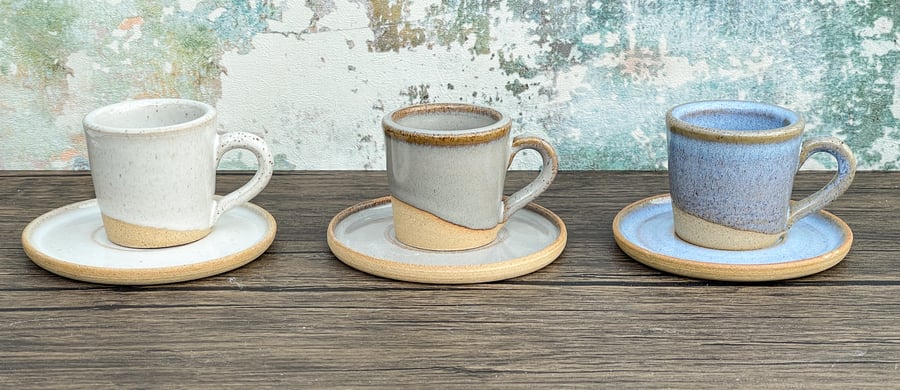 Handmade Half-Glazed Espresso Cup and Suacer sets, made to order