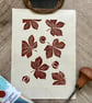 Hand Burnished Linoprint: Horse Chestnut Leaves, Autumn Wall Art