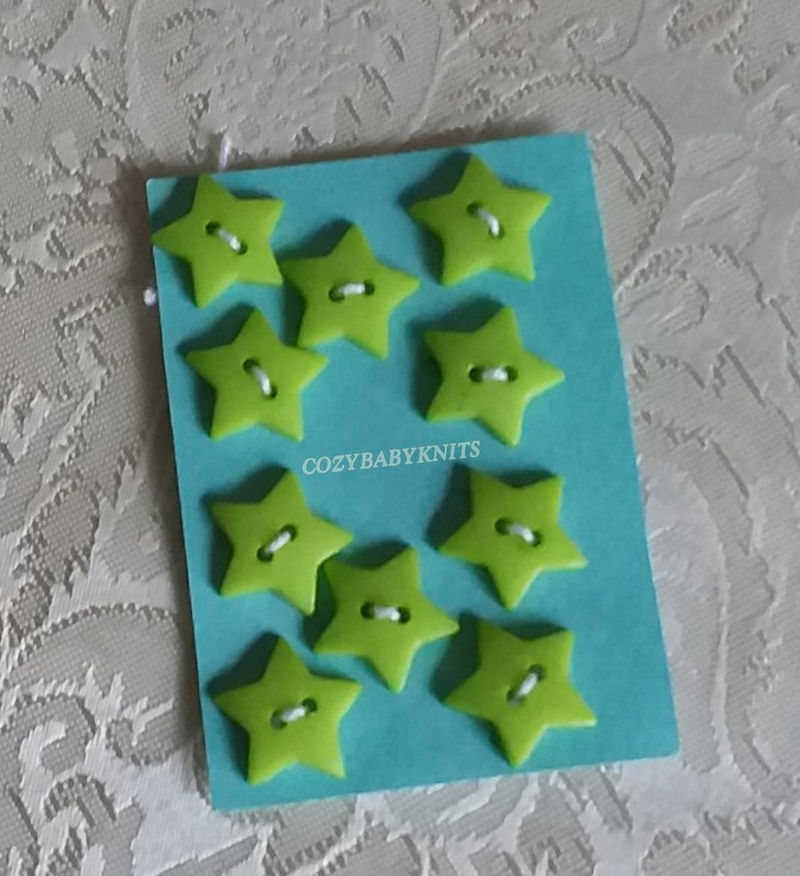 16MM LIME GREEN STAR BUTTONS WITH TWO HOLES FOR ATTACHING 