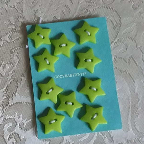 Lime green star plastic buttons