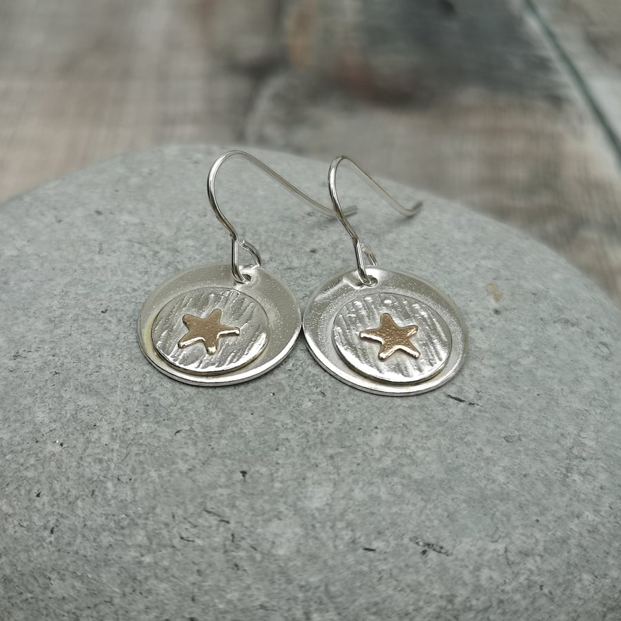 Sterling Silver Disc Earrings with 9ct Gold Star Detail