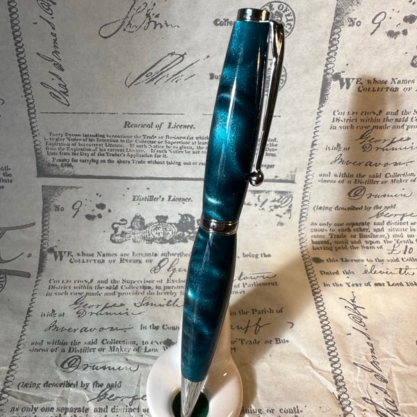 Azure Blue & Silver Acylic Ballpoint Pen