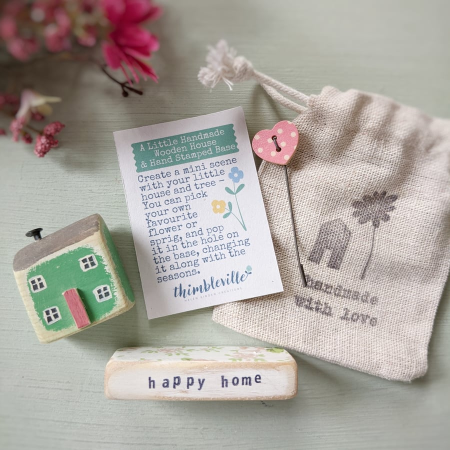 Little Wooden Handmade House and Base in a Bag - happy home