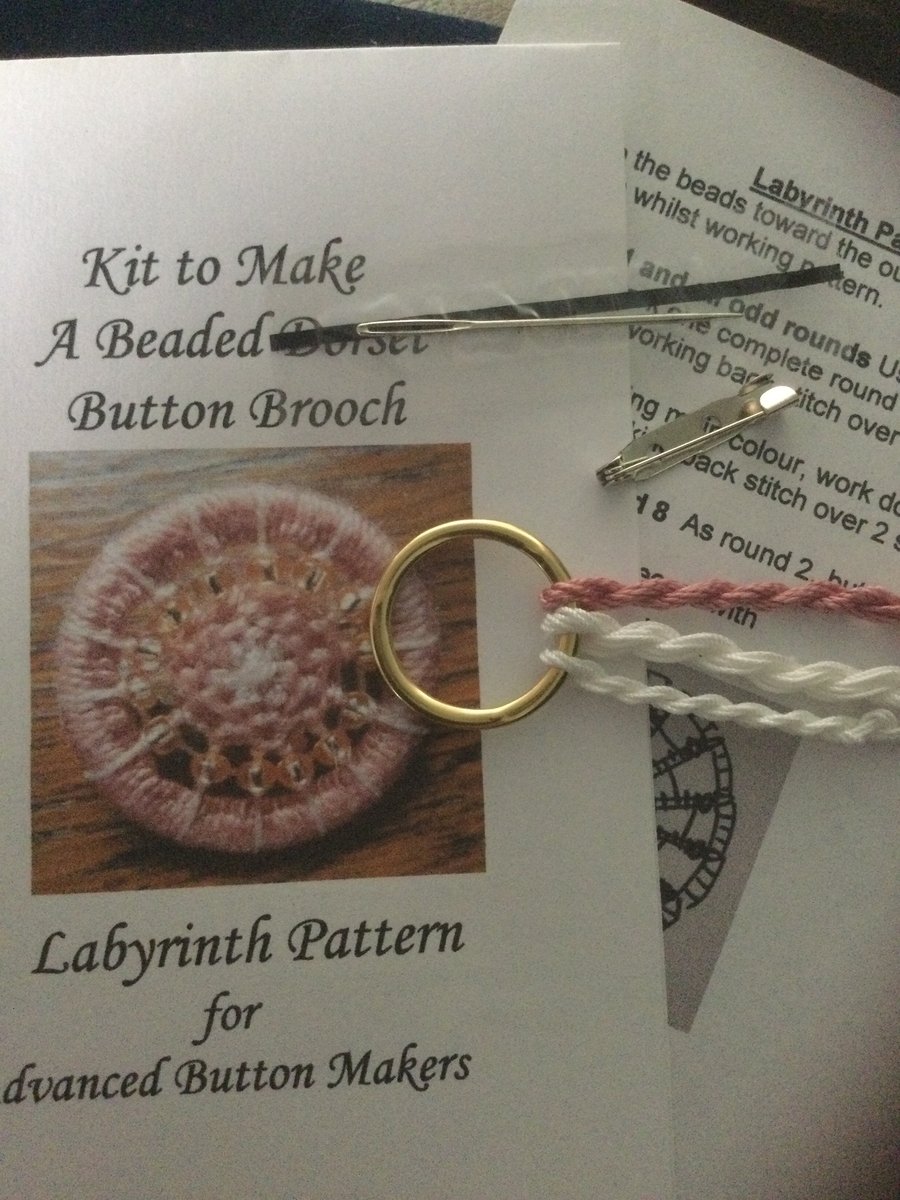 Kit for a Beaded Dorset Button Brooch, Labyrinth Design BL3