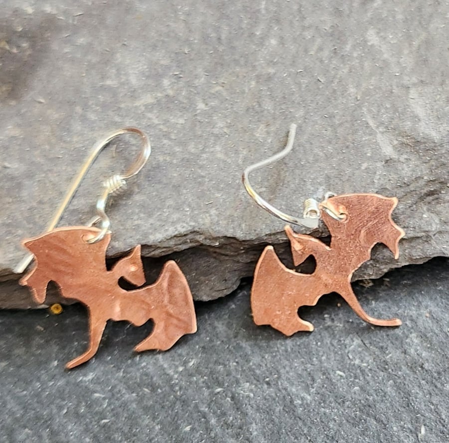 Dragon earrings in copper with sterling silver ear wires