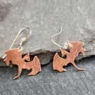 Dragon earrings in copper with sterling silver ear wires
