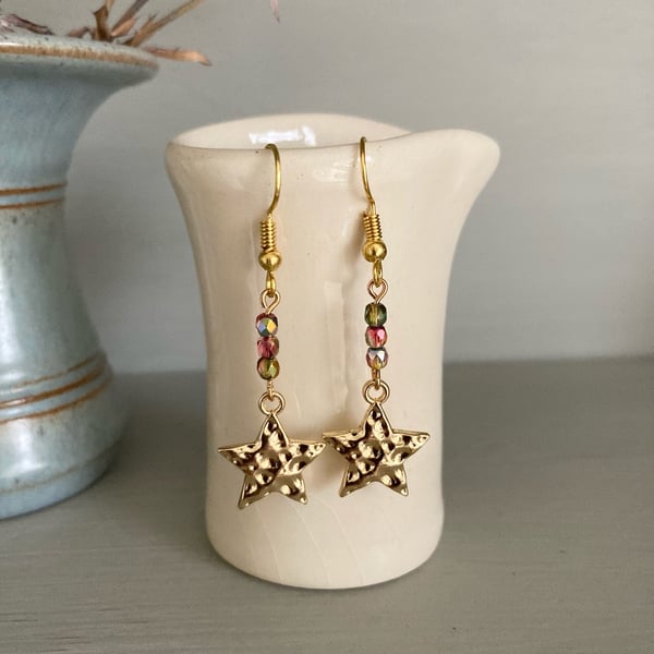 Gold star sparkle earrings, party earrings