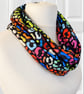 Beautiful Soft & Stretchy Faux Suede Infinity Scarf in Rainbow Animal Print
