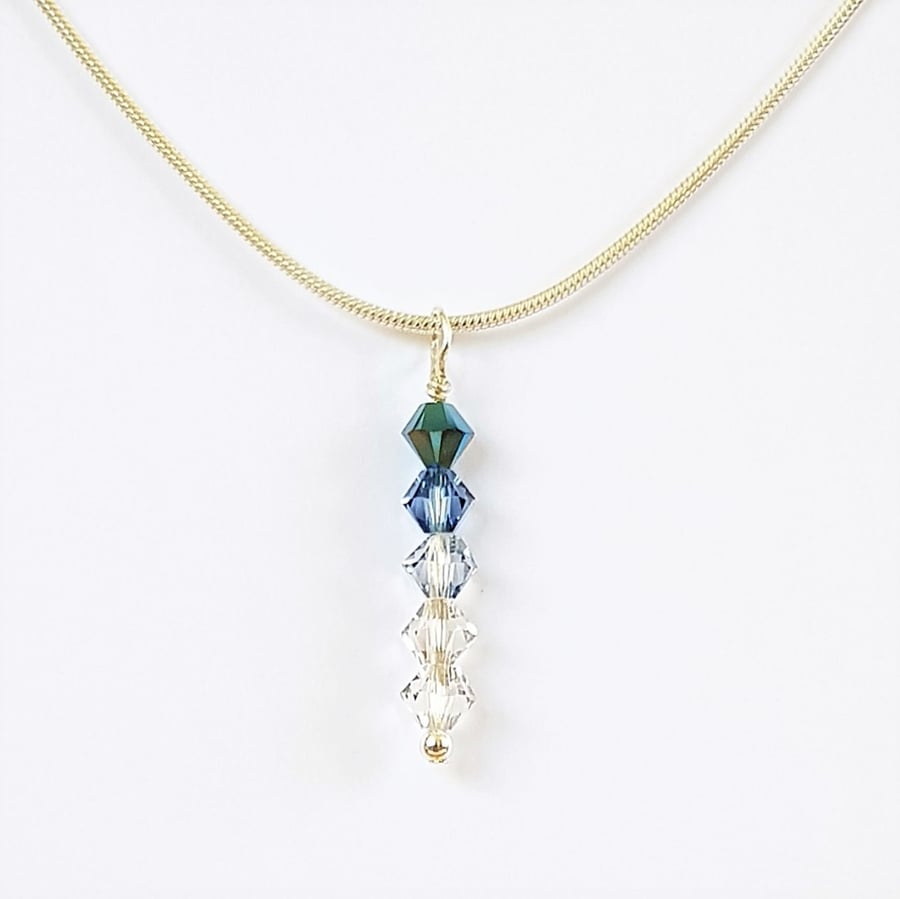 Swarovski Crystal Drop Pendant Necklace - Cooling Blue Colours