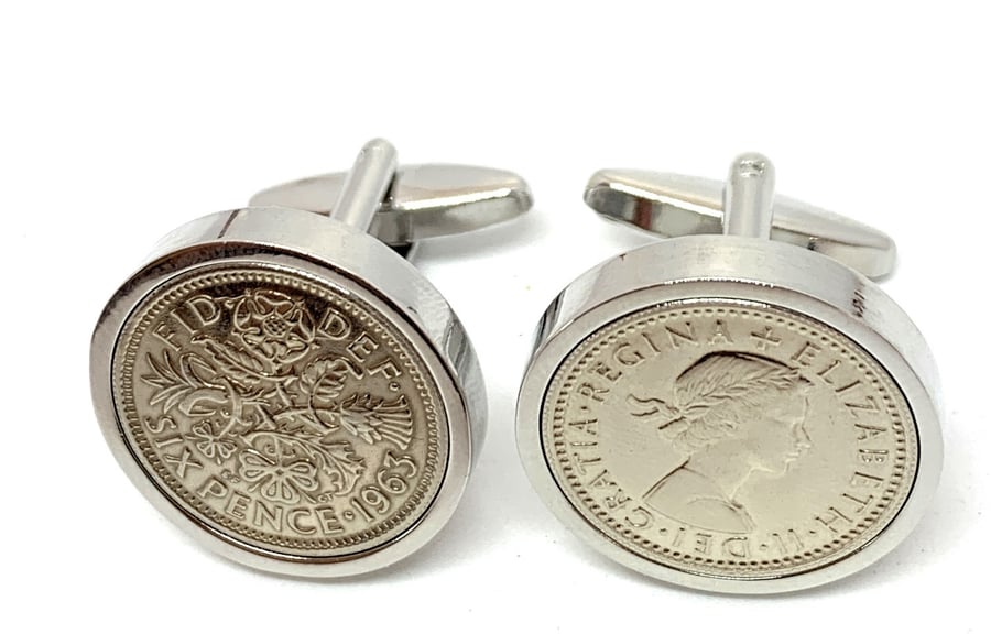 1963 Sixpence Cufflinks birthday. Original sixpence coins Great gift HT