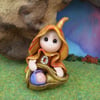 Tiny Mama Gnome 'Clover' with Baby 'Drew' in carrier OOAK Sculpt by Ann Galvin