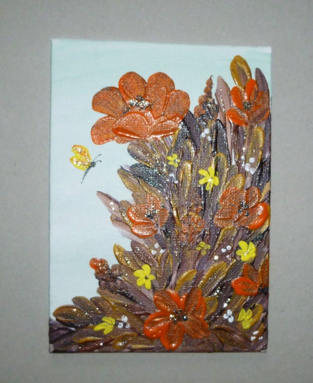 floral acrylic art original painting small format autumn ( ref FA 465 J1 )