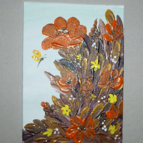 floral acrylic art original painting small format autumn ( ref FA 465 J1 )