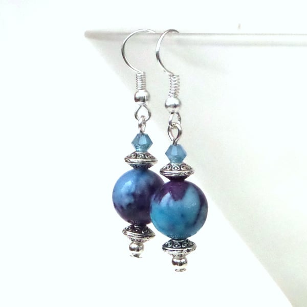 Blue & purple rainflower stone earrings 