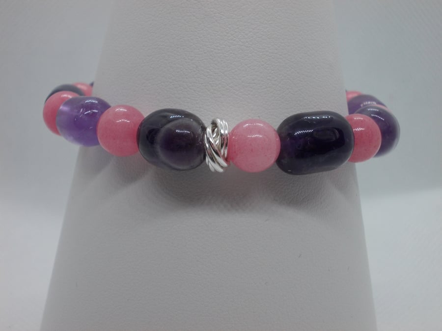 SALE - Amethyst and Strawberry quartz bracelet
