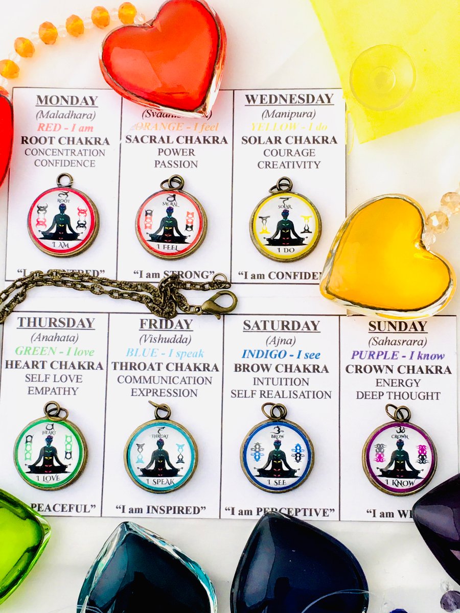 7 CHAKRA PENDANTS - Weekly chakra energizing pendants. All chakras and 1 Chain.