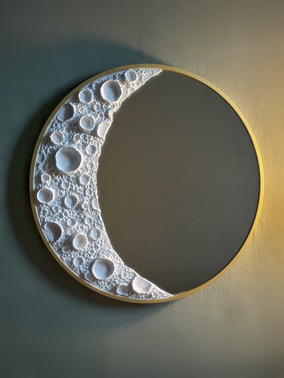 38cm Gold Moon Mirror Handmade Celestial Wall Mirror  Lunar Home Decor Moon