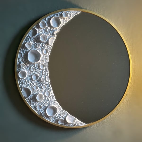 38cm Gold Moon Mirror Handmade Celestial Wall Mirror  Lunar Home Decor Moon
