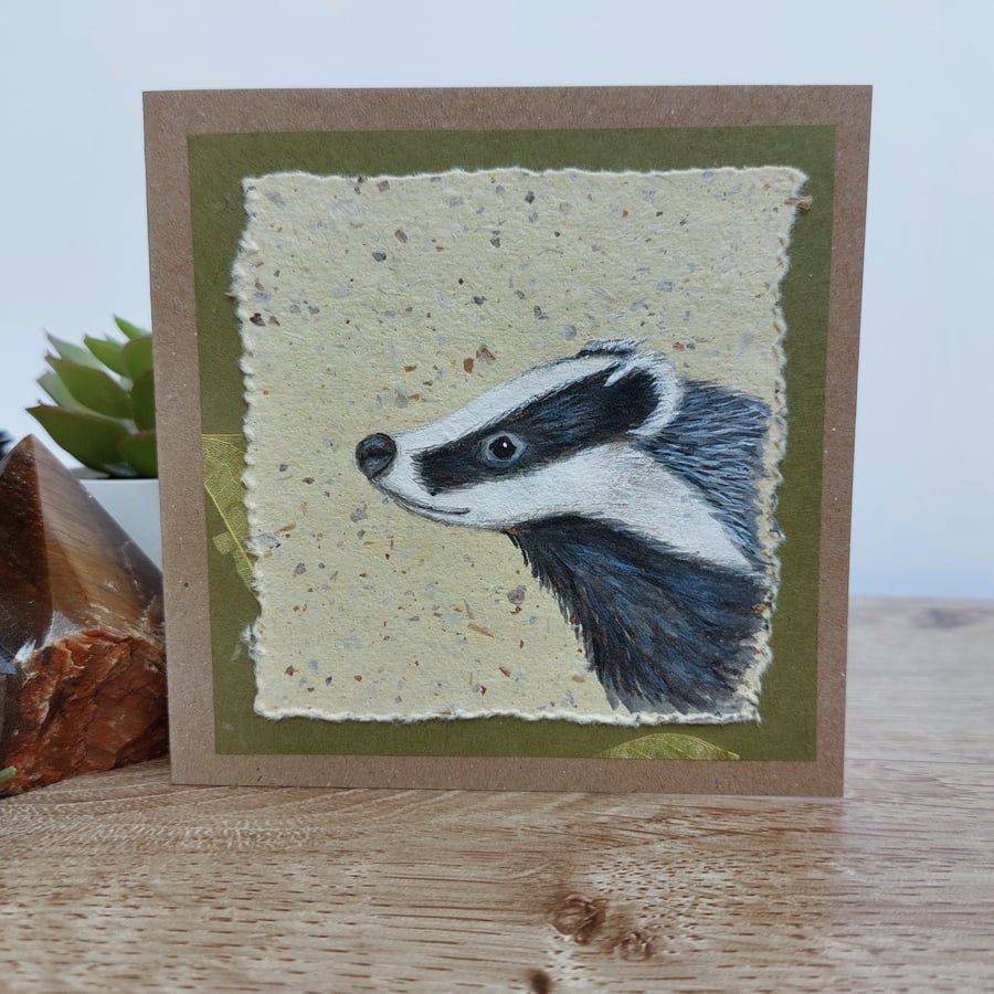 Badger Handpainted Greetings Card. British wildlife lovers.