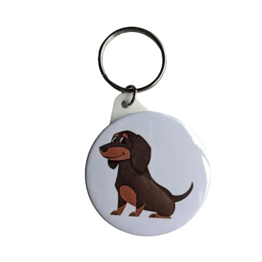 Brown and Tan Dachshund Dog Keyring on White Background