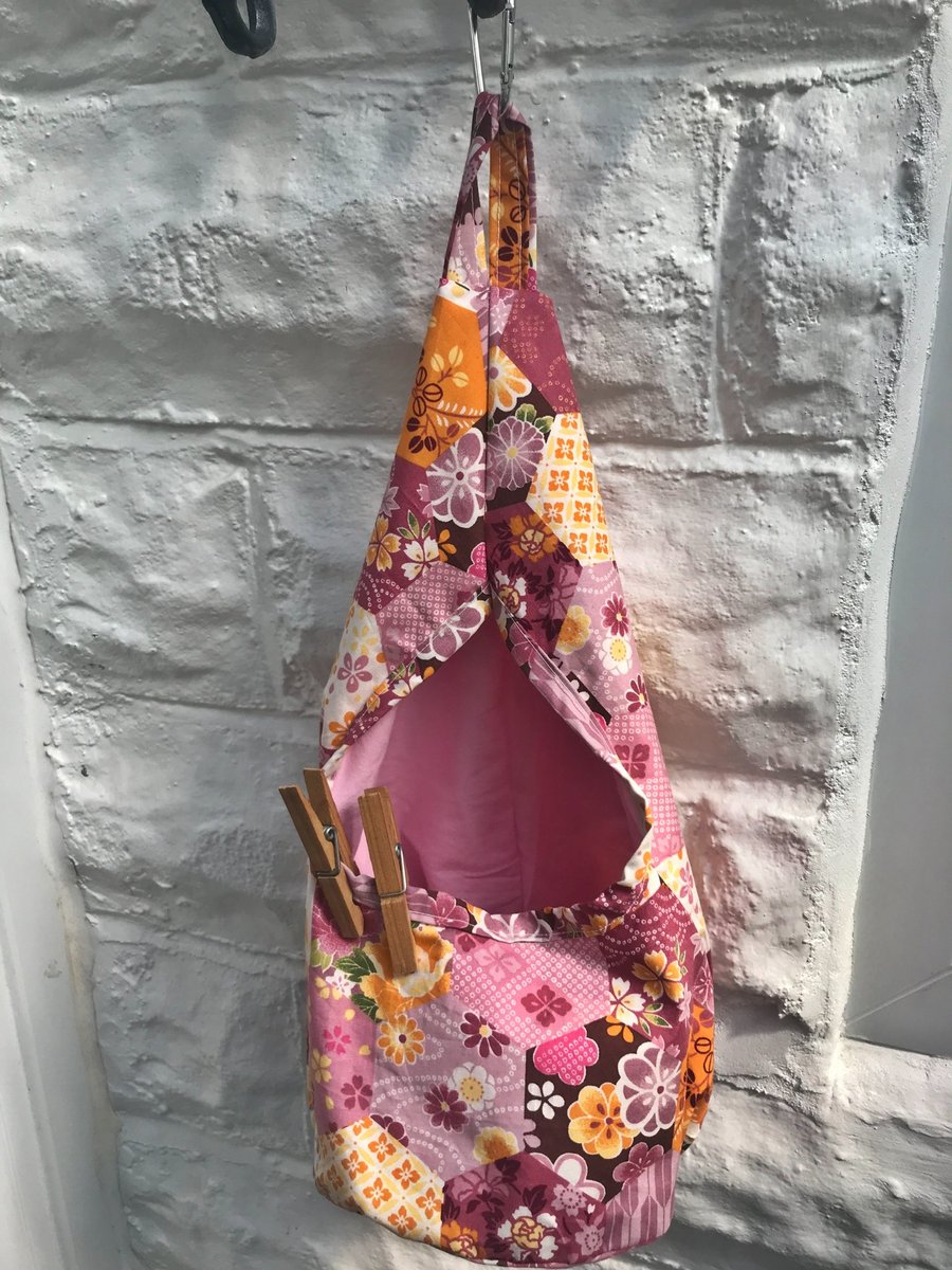 Pink Cotton Peg Bag, Lined Storage Bag for Pegs, handmade in Yorkshire